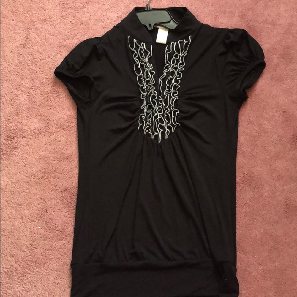 Ruffled black and white business shirt